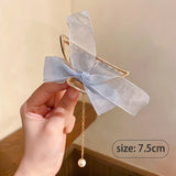 Vintage Butterfly Simulated Pearl Crystal Pendant Tassel Hair Claw