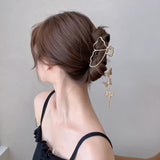 Vintage Butterfly Simulated Pearl Crystal Pendant Tassel Hair Claw
