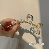 Vintage Butterfly Simulated Pearl Crystal Pendant Tassel Hair Claw