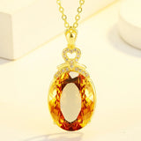 Yellow Citrine Crystal Pendant Necklace 18k Filled Jewelry