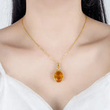 Yellow Citrine Crystal Pendant Necklace 18k Filled Jewelry