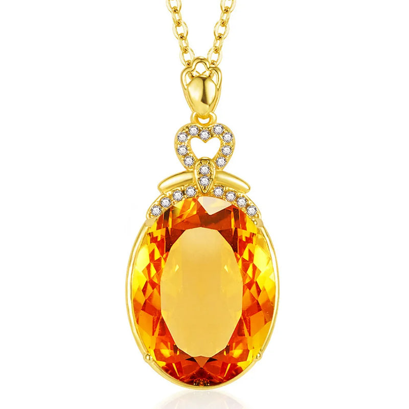 Yellow Citrine Crystal Pendant Necklace 18k Filled Jewelry
