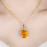 Yellow Citrine Crystal Pendant Necklace 18k Filled Jewelry