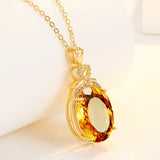 Yellow Citrine Crystal Pendant Necklace 18k Filled Jewelry