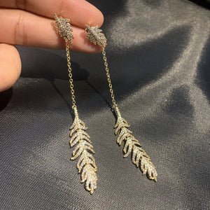 Yellow Feather Earrings 925 Silver Long Dangle Women