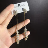 Yellow Feather Earrings 925 Silver Long Dangle Women