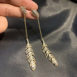 Yellow Feather Earrings 925 Silver Long Dangle Women
