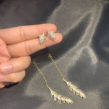 Yellow Feather Earrings 925 Silver Long Dangle Women