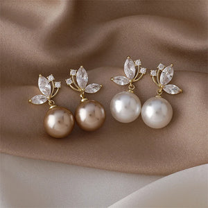 Zircon Butterfly Pearl Stud Earrings for Women Girls