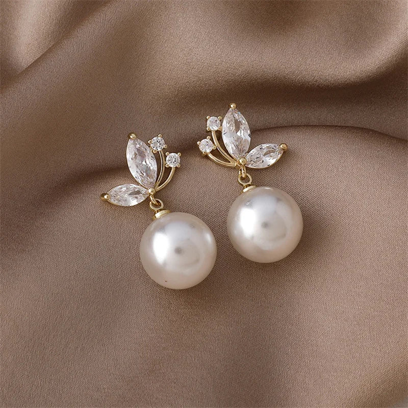 Zircon Butterfly Pearl Stud Earrings for Women Girls