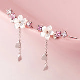 Zircon Flower Dangle Drop Earrings 925 Sterling Tassel Birthday Gift