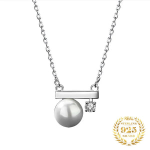 Zircon Shell Pearl Necklace Plated Women Necklace Silver 925 Real 100%