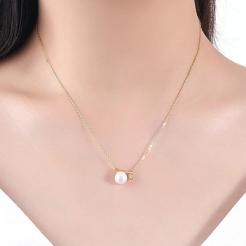 Zircon Shell Pearl Necklace Plated Women Necklace Silver 925 Real 100%