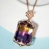 Amethyst Citrine Crystal Pendant Necklace Rose Jewelry