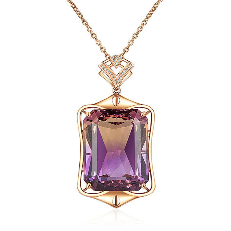 Amethyst Citrine Crystal Pendant Necklace Rose Jewelry