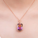 Amethyst Citrine Crystal Pendant Necklace Rose Jewelry