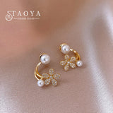 Zircon Pearl Flower Earrings Sweet Gift For Women's Party