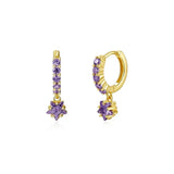 Purple Zircon Star Drop Hoop Earrings 925 Sterling Silver Fine Jewelry