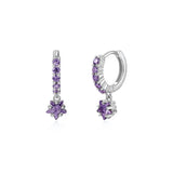 Purple Zircon Star Drop Hoop Earrings 925 Sterling Silver Fine Jewelry