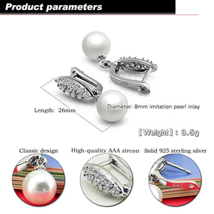 925 Silver Pearl Earrings Women's Jewelry Elegant Noble Style