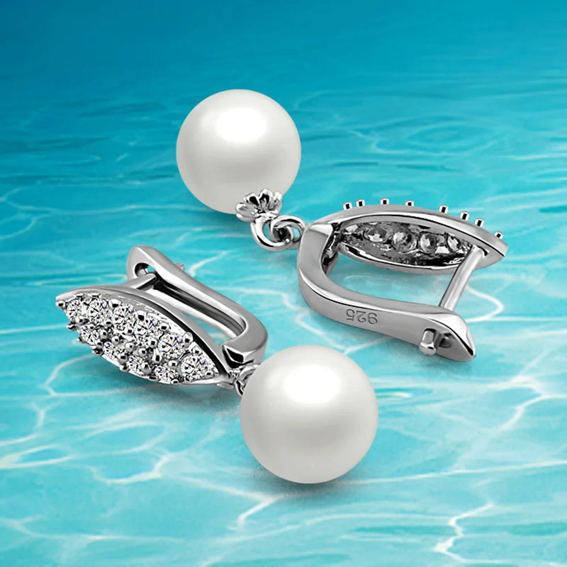 925 Silver Pearl Earrings Women's Jewelry Elegant Noble Style