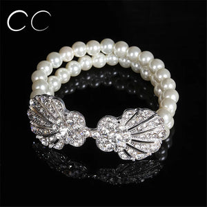 Bridal Wedding Party Bracelets Simulated Pearl Bangles