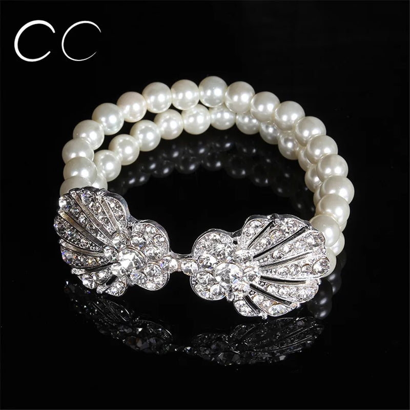 Bridal Wedding Party Bracelets Simulated Pearl Bangles