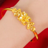 Flowers Relief Bangle Bracelets 24K Filled Jewelry Wedding Accessory