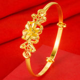 Flowers Relief Bangle Bracelets 24K Filled Jewelry Wedding Accessory