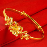 Flowers Relief Bangle Bracelets 24K Filled Jewelry Wedding Accessory