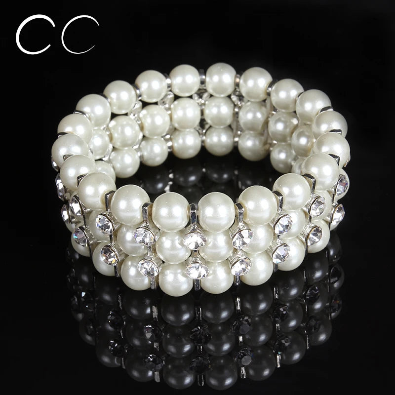 Layers Charms Bridal's Pearl & Crystal Bracelet Bangles for Wedding