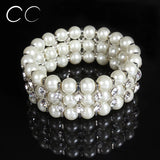 Layers Charms Bridal's Pearl & Crystal Bracelet Bangles for Wedding