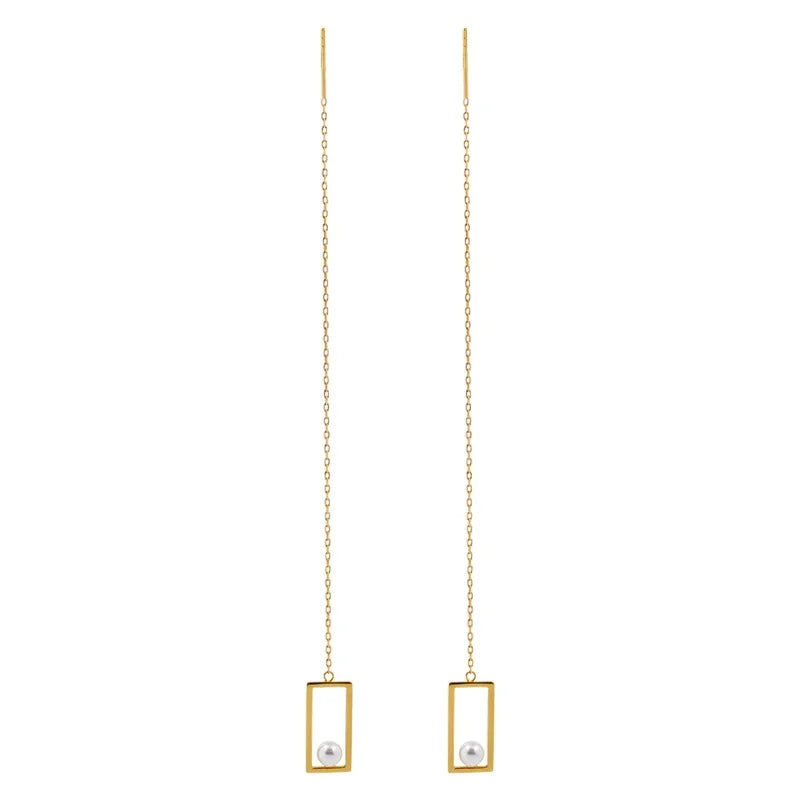 Geometric Drop Chain Earring 925 Sterling Silver Fine Earring