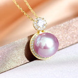 Purple Pearl & Zircon Diamonds Pendant Necklace for Women