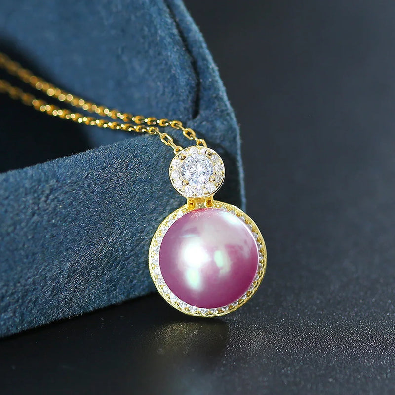 Purple Pearl & Zircon Diamonds Pendant Necklace for Women
