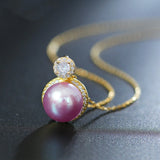 Purple Pearl & Zircon Diamonds Pendant Necklace for Women