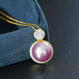 Purple Pearl & Zircon Diamonds Pendant Necklace for Women