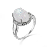 Vintage Silver Braided Ring with Oval Opal Stone, Wedding Engagement Jewelry