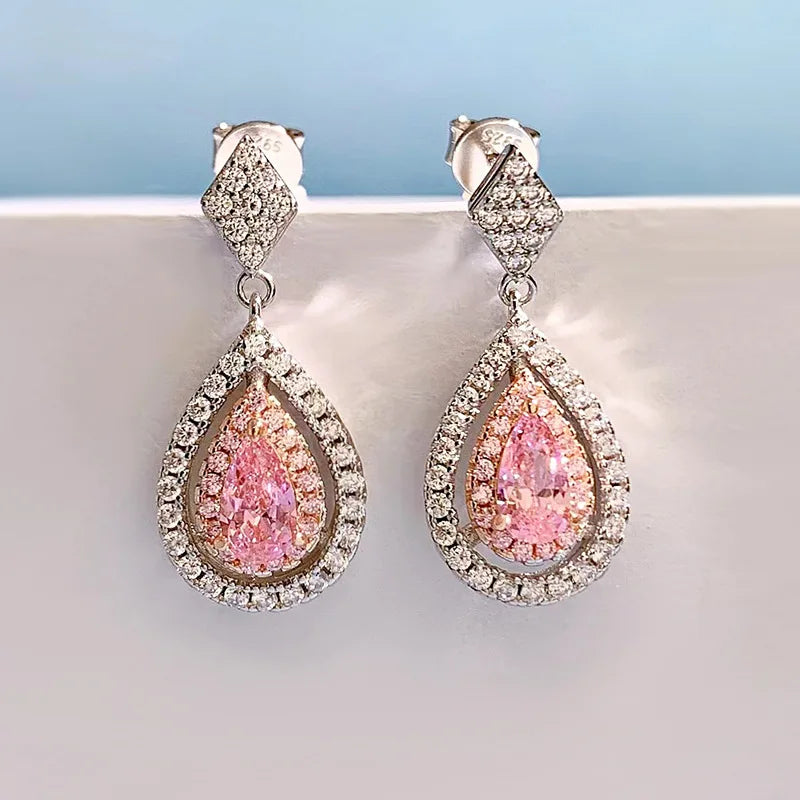 Pink Diamond 4 * 7mm Earrings 925 Silver
