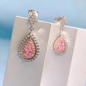 Pink Diamond 4 * 7mm Earrings 925 Silver