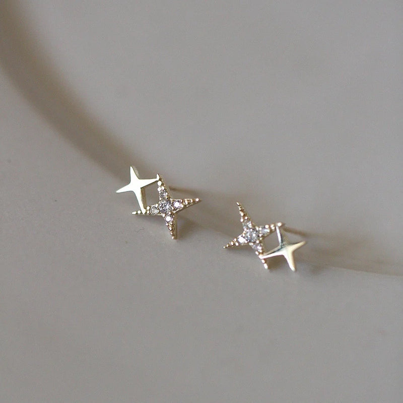 Star Earrings 925 Sterling Silver Double Layered Fine Jewelry