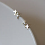 Star Earrings 925 Sterling Silver Double Layered Fine Jewelry