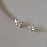 Star Earrings 925 Sterling Silver Double Layered Fine Jewelry