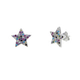 925 Sterling Silver Star Stud Earrings, Colorful CZ Starry Sky Earrings