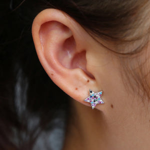 925 Sterling Silver Star Stud Earrings, Colorful CZ Starry Sky Earrings