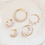 Semi-Circle C Niche Pearl Earrings Real S925 DIY Jewelry