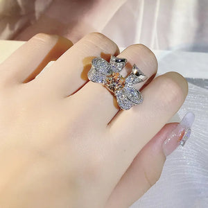 3D Bow Ring 925 Silver Diamond Zircon Cocktail Wedding Jewelry