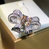 3D Bow Ring 925 Silver Diamond Zircon Cocktail Wedding Jewelry