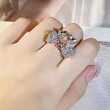 3D Bow Ring 925 Silver Diamond Zircon Cocktail Wedding Jewelry