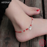 Elephant 925 Silver Anklet Red Thread Foot Chain